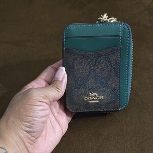 Coach Forest Green and Chocolate Card Wallet